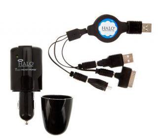 Halo Auto/Wall Charger w/ Retractable USB Cable & Tips   E223669