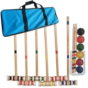 Complete Wooden Croquet Set with Carrying Case Lawn Games NEW