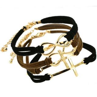 Fashion Punk Goth Cross 8 Simple Charm Leather Bracelet