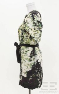 YIGAL AZROUEL Navy Green Silk Print Belted Dress Size 6