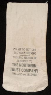  Vintage THE NORTHERN TRUST COMPANY, Chicago   Canvas Bank Money Bag