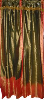  Silk Sari Curtains Olive Green Wondow Covering Curtain Drapes