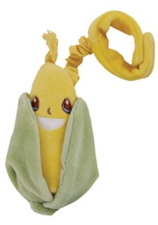Thebright yellow organic Corn Stroller Toy is a happy veggie that is