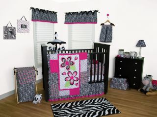  Zahara Black Pink Zebra Ladybug Girl Crib Nursery Bedding Set