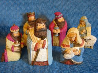 PIECE RESIN NATIVITY SET HAS THE LOOK OF HAND CARVED WOOD EA. IS