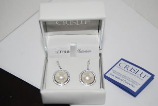 Crislu Sterling Platinum Freshwater Pearl Cubic Zirconia Earring