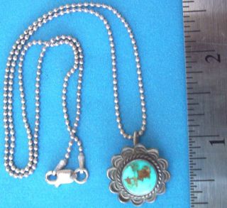 VINTAGE HAND MADE STERLING SILVER & TURQUOISE PENDANT & STERLING