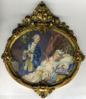 Antique HP Miniature Painting, a Portrait of Louis XV & Mme. du Barry