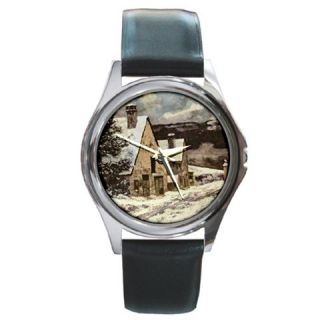 Gustave Courbet Village Street in Winter Silver Watch Black Leather