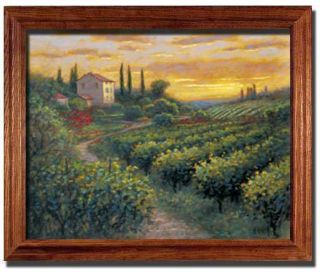 Tuscan Field Cyprus Trees House Landscape Print Framed