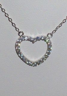 Sterling Silver CZ Heart Rhinestone Pendant Necklace