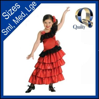 Girls Spanish Princess Costume Flamenco Dancer Kids Childrens Fancy