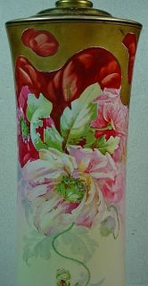  Bavarian Hand Painted Porcelain Tapering Cylinder Vase Lamp