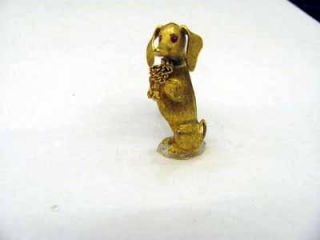 18K Yellow Gold Ruby Eyed Dachshund Brooch Pin A26368