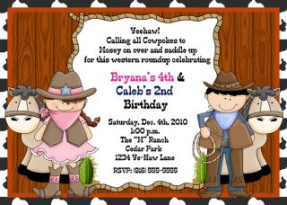 Cowboy Cowgirl Western Birthday Party Photo Invitations Diff Designs