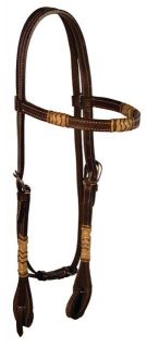 Dark Leather Browband Headstall with Rawhide Wrap 2499