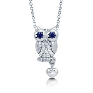 Cubic Zirconia CZ 925 Sterling Silver Owl with Dangle Heart Pendant