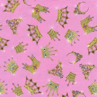 Pageants Princess Crowns Tiaras Pink Cotton Fabric BTY for Quilting