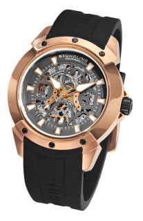 Stuhrling 266 Rose Crucible Automatic Skeleton Rubber Strap Mens Watch