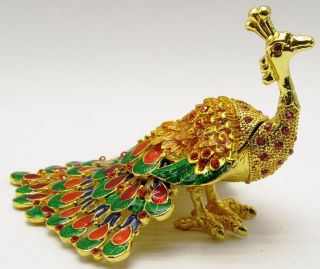  Metal Crystal Peacock Trinket Box