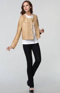 Tory Burch Logo Tee & Skinny Stretch Jeans with Washed Leather Jacket