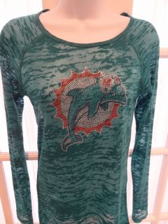  Touch Womens Miami Dolphins Sparkly LS Tee by Alyssa Milano   XS XL
