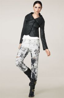Alice + Olivia Leather Jacket & Spatter Ripped Stretch Jeans