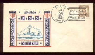 USS Smith (DD–378) Destroyer 1936 Commissioning Cover Nice cachet