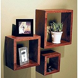 Set of 3 Square Cube Wall Mounted Wood Shelves Shelf