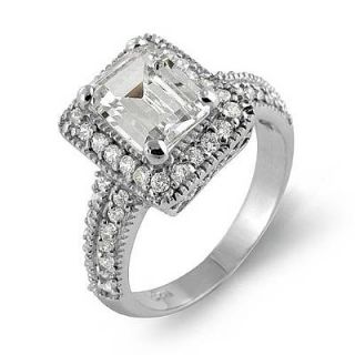 Cubic Zirconia Round Stone Bridal Wedding Emerald Engagement Ring 925