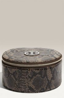 Tory Burch Witty Pitone Snake Embossed Round Jewelry Case