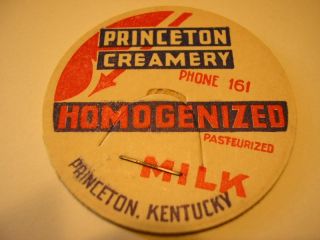 Milk Bottle Advertising Cap Princeton Creamery Kentucky Vtg