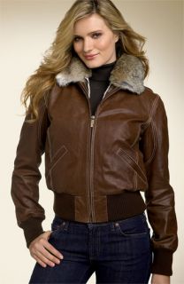Calvin Klein Distressed Leather Bomber Jacket