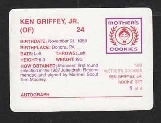 1989 Mothers Cookies 1 Ken Griffey Jr Rookie Seattle Mariners Reginal