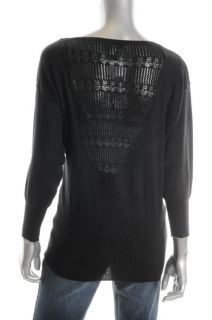 Cupio New Black Metallic Pointelle Long Sleeve Dolman Pullover Sweater