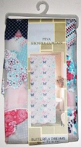 NEW BUTTERFLY DREAMS SHOWER CURTAIN Vinyl Peva Frosted White Blue Red