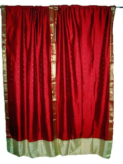  Red Saree Curtain Drape Artsilk Sari Curtains Drapes Panel 95
