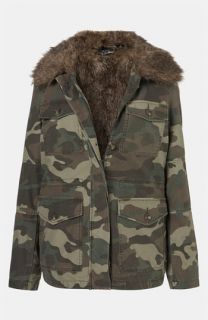 Topshop Faux Fur Lined Camo Utility Jacket