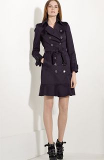 Burberry London Flare Hem Belted Stretch Sateen Trench