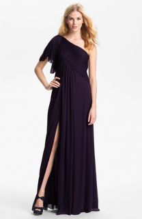 Adrianna Papell Pleated One Shoulder Grecian Gown