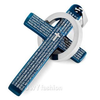 Black Blue Bible Cross Silver Ring Stainless Steel Men Pendant