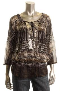 Daniel Rainn New Multi Color Printed Lined Sequined Front Blouse Tunic