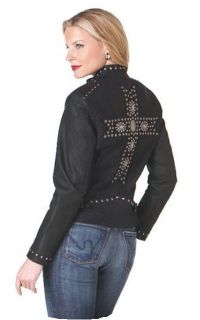 Cripple Creek Womens XL Western Leather Black Concho Cross Jacket