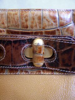 Fall Fab Brahmin Large Pecan Cognac Croc Embossed Leather Satchel Bag