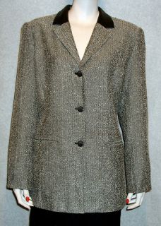 Norton McNaughton Gray Tweed Long Blazer Jacket Black Faux Leather