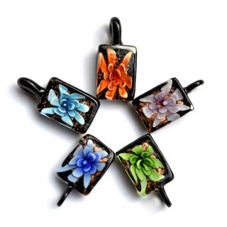 lots 20pcs square flower murano glass beads pendants fit necklace