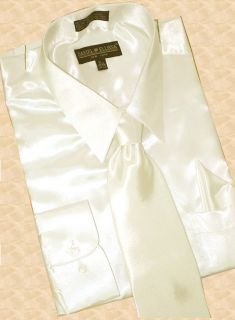 Daniel Ellissa Cream Satin Shirt Tie Hanky Size 2XL $79