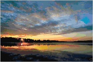 Sunset Sunrise Over Lake Counted Cross Stitch Pattern
