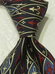 Paolo Gucci Luxury Silk Neck Tie Italy Made Geometric Blk Red Blue