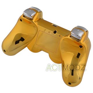 New Chrome Gold Custom for PS3 Controller Shell with Silver Buttons